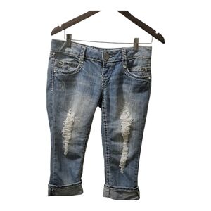 Almost Famous Y2K Capri ,Cuff, Distressed Jeans, Size 7‎